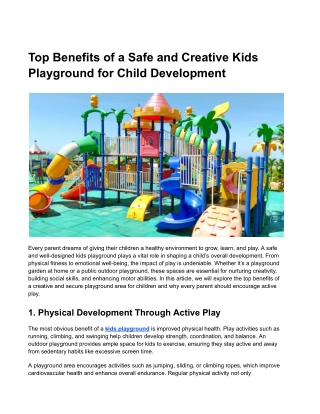 Top Benefits of a Safe and Creative Kids Playground for Child Development