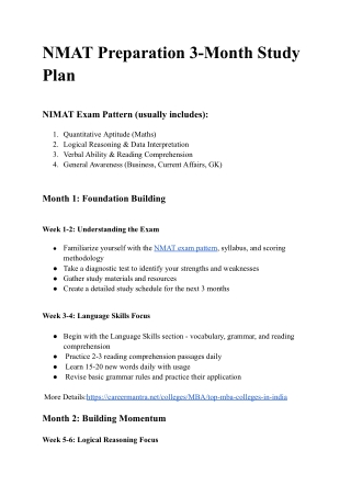 NMAT Preparation 3-Month Study Plan