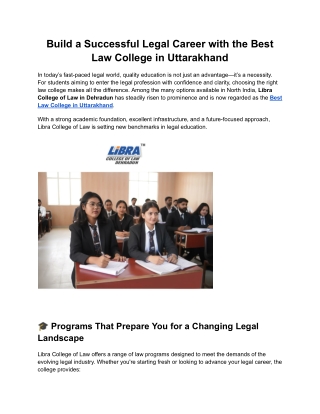 Build a Successful Legal Career with the Best Law College in Uttarakhand