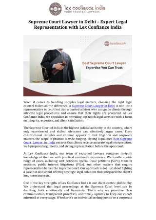 Supreme Court Lawyer in Delhi – Expert Legal Representation with Lex Confiance India