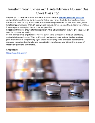 Transform Your Kitchen with Haute Kitchen’s 4 Burner Gas Stove Glass Top