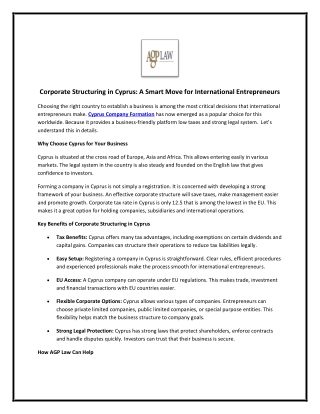 Corporate Structuring in Cyprus A Smart Move for International Entrepreneurs
