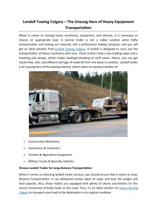 Landoll Towing Calgary – The Unsung Hero of Heavy Equipment Transportation
