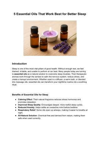 5 Essential Oils That Work Best for Better Sleep