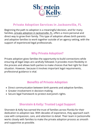 Private Adoption Jacksonville FL  Shorstein & Kelly Attorneys
