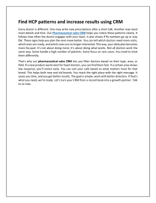 Find HCP patterns and increase results using CRM