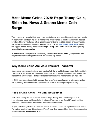 Best Meme Coins 2025: Pepe Trump Coin, Shiba Inu Coin News & Solana Meme Tokens