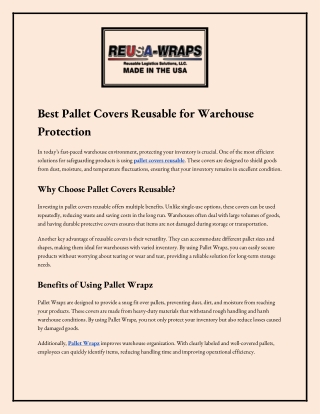Best Pallet Covers Reusable for Warehouse Protection