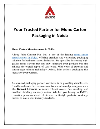 Your Trusted Partner for Mono Carton Packaging in Noida