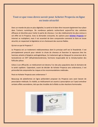 Tout ce que vous devez savoir pour Acheter Propecia en ligne en toute sécurité