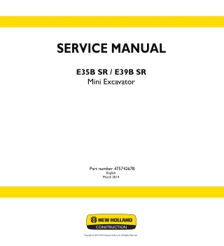 New Holland E39BSR Mini Excavator Service Repair Manual Instant Download