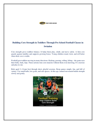 Building Core Strength in Toddlers Through Pre School Football Classes in Swindon
