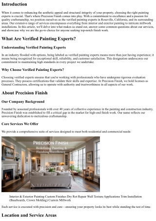Precision Finish Your Verified Painting Experts in Roseville, CA