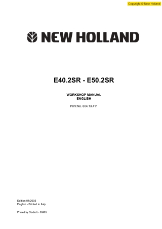 New Holland E40.2SR Hydraulic Excavator Service Repair Manual Instant Download