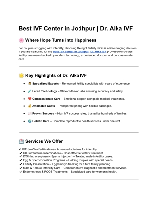 Best IVF Center in Jodhpur | Dr. Alka IVF