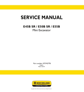New Holland E55B Mini Excavator Service Repair Manual Instant Download