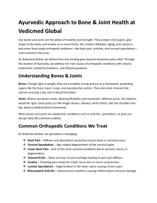 Ayurvedic Approach to Bone & Joint Health at Vedicmed Global