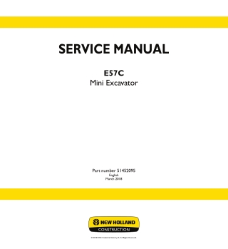 New Holland E57C Cab Tier IV (final engine) Mini Excavator Service Repair Manual Instant Download