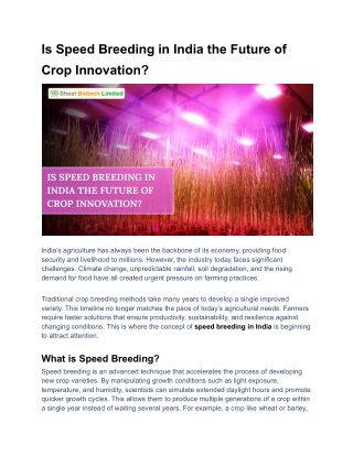 Is Speed Breeding in India the Future of Crop Innovation