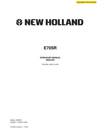 New Holland E70SR Hydraulic Excavator Service Repair Manual Instant Download
