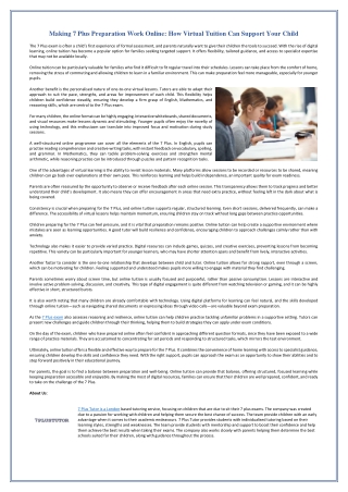 Making 7 Plus Preparation Work Online - How Virtual Tuition Can Support Your Child