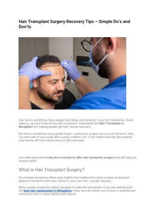 Hair Transplant Surgery Recovery Tips