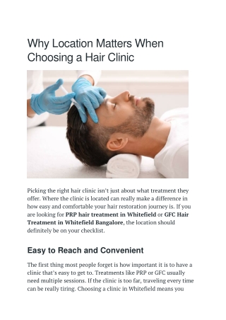 Why Location Matters When Choosing a Hair Clinic