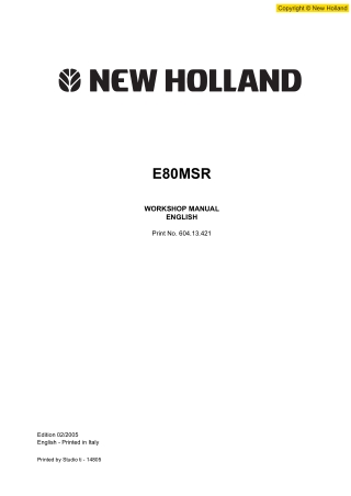 New Holland E80MSR Hydraulic Excavator Service Repair Manual Instant Download