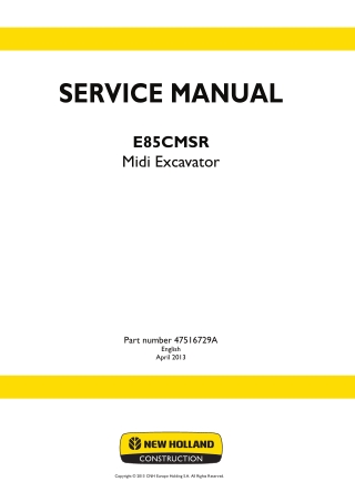 New Holland E85CMSR Midi Excavator Service Repair Manual Instant Download