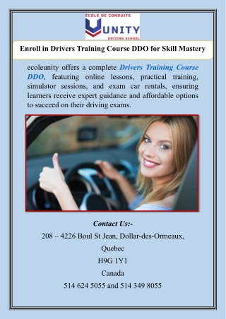 Enroll in Drivers Training Course DDO for Skill Mastery