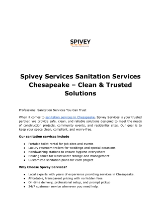 Sanitation Services Chesapeake – Spivey Services