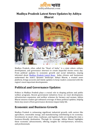Madhya Pradesh Latest News Updates by Aditya Bharat