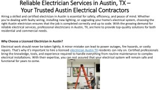 Reliable Electrician Services in Austin, TX – Your Trusted Austin Electrical Con