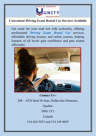 Convenient Driving Exam Rental Car Services Available