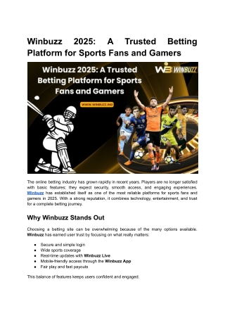 Winbuzz 2025 A Trusted Betting Platform for Sports Fans and Gamers
