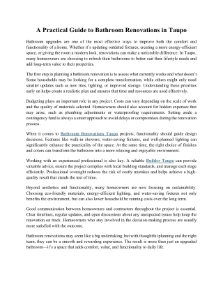 A Practical Guide to Bathroom Renovations in Taupo