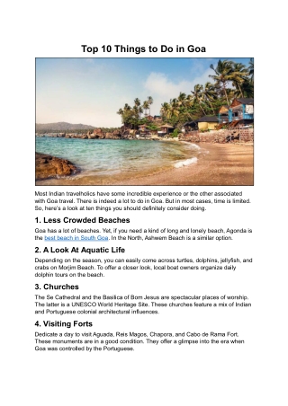 Top 10 Things to Do in Goa