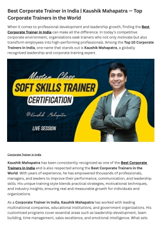 Best Corporate Trainer in India  Kaushik Mahapatra — Top Corporate Trainers in the World