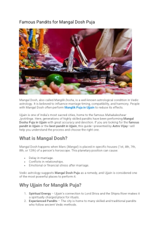 Famous Pandits for Mangal Dosh Puja