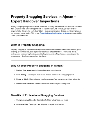Property Snagging Services in Ajman – Expert Handover Inspections