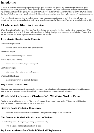 Charlotte’s Hidden Gems: Affordable Places for Quality Windshield Services