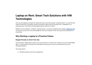Laptop on Rent Smart Tech Solutions with IVM Technologies