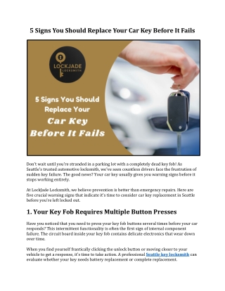 5 Signs to Replace Your Car Key Before It Fails