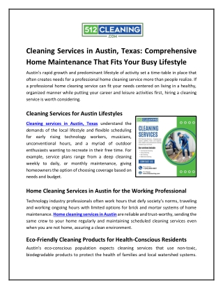 Cleaning Services in Austin, Texas: Comprehensive Home Maintenance That Fits You