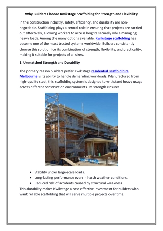 Why Builders Choose Kwikstage Scaffolding for Strength and Flexibility