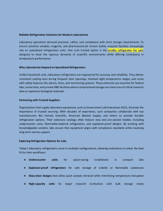 Reliable Refrigeration Solutions for Modern Laboratories