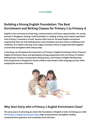 Best English Class for Primary 1