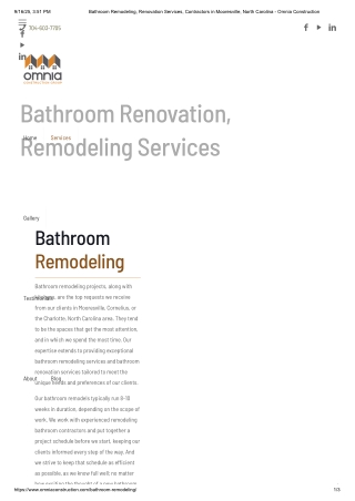 Bathroom Remodeling, Renovation Services, Contractors in Mooresville, North Carolina - Omnia Construction