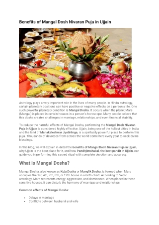 Benefits of Mangal Dosh Nivaran Puja in Ujjain