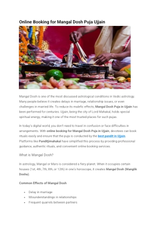 Online Booking for Mangal Dosh Puja Ujjain